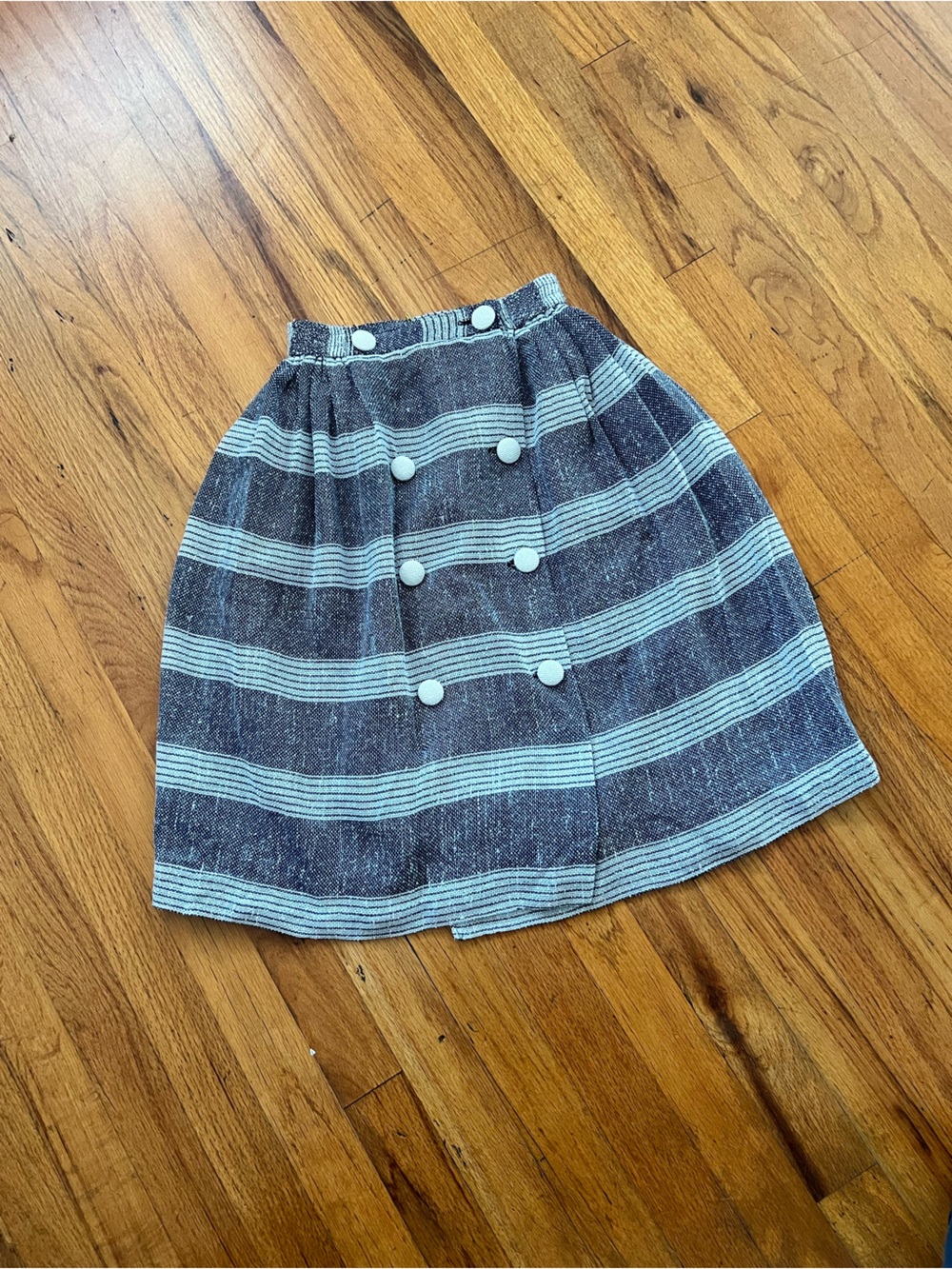 Vintage Blue and White Striped Kids Skirt with Front Buttons